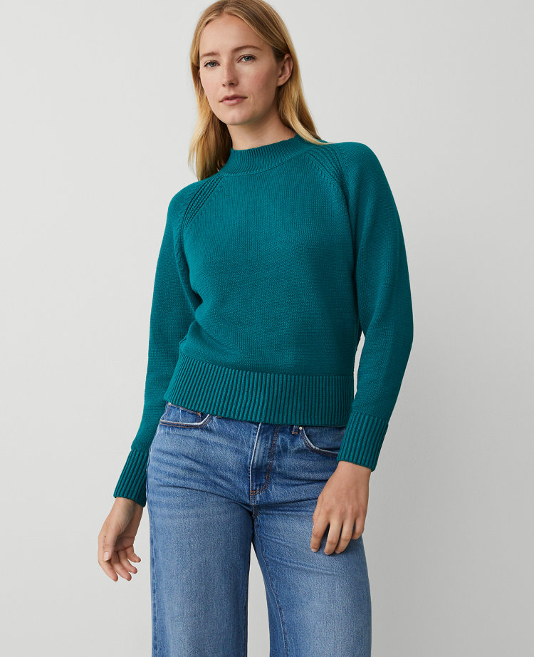 Ribbed Mock Neck Raglan Sweater