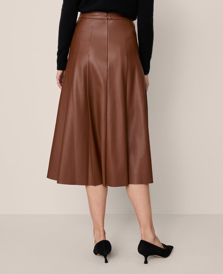 Ann Taylor Faux Leather Pleated Midi Skirt In Brown