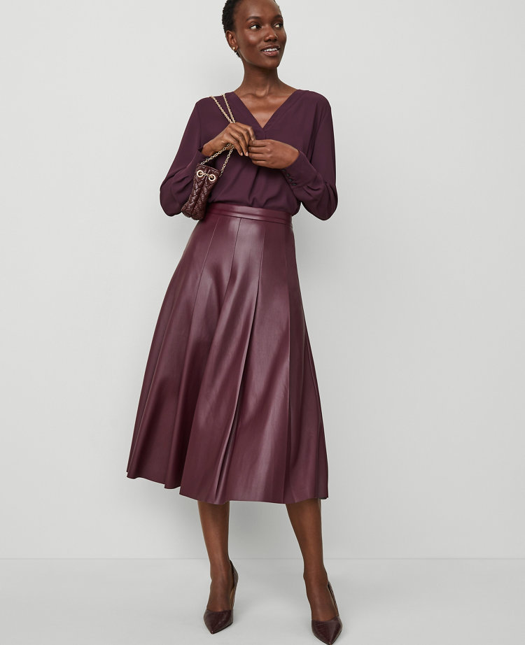 Burgundy faux leather skirt midi best sale