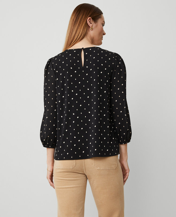 Petite Diamond Shadow Lace Trim Mixed Media Top