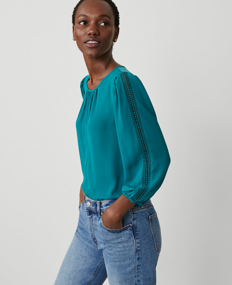 Ann Taylor Lace Trim Mixed Media Top
