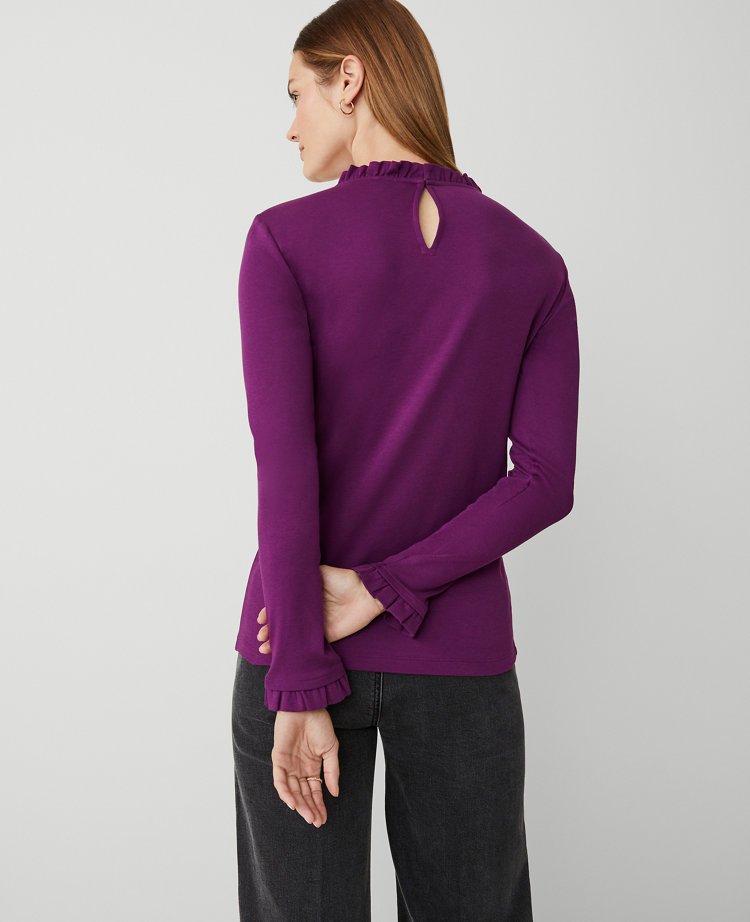 Ann Taylor Ruffle Trim Top Pulsar Purple Women's