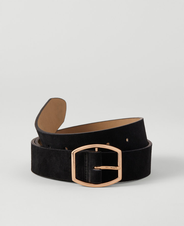 Ann Taylor Wide Buckle Suede Belt Black Women's