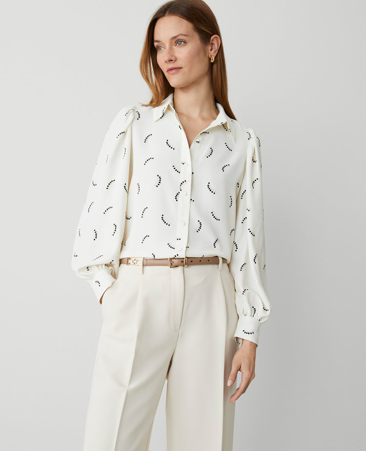 Petite Vines Collared Puff Sleeve Shirt