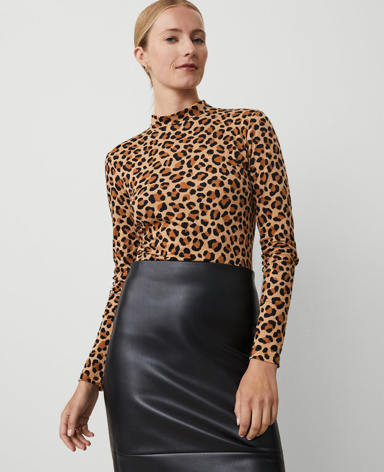 Animal Print Mock Neck Top