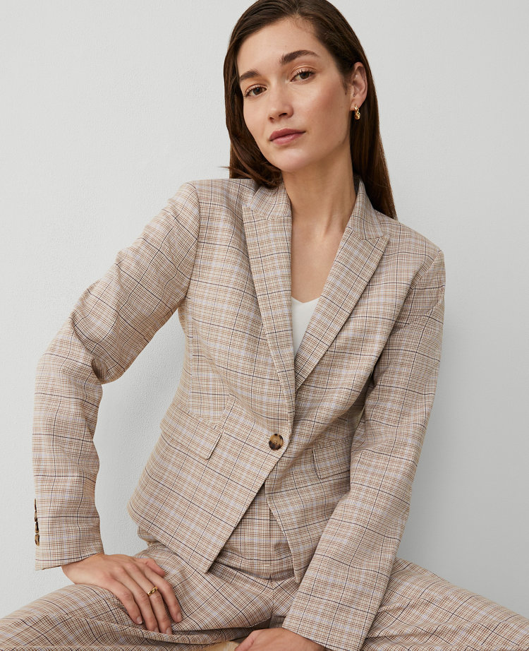 The Shorter One Button Blazer in Plaid