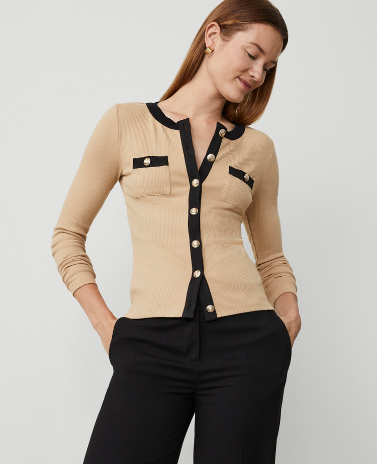 Ann Taylor Button Knit Jacket Baguette Women's