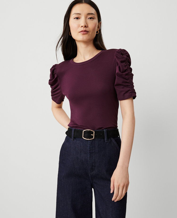 Shirred Elbow Sleeve Top