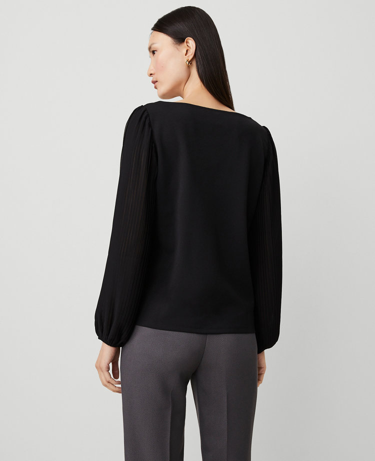 Mixed Media Pleated Sleeve Top