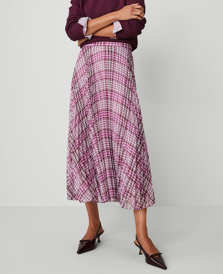 Petite Plaid Pleated Midi Skirt