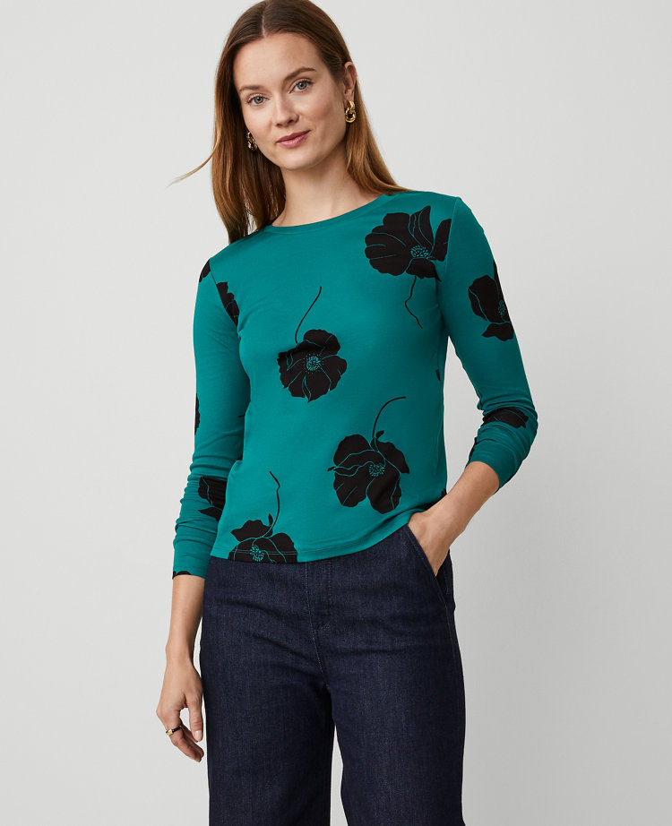 Petite Floral Crew Neck Long Sleeve Top carousel Product Image 1