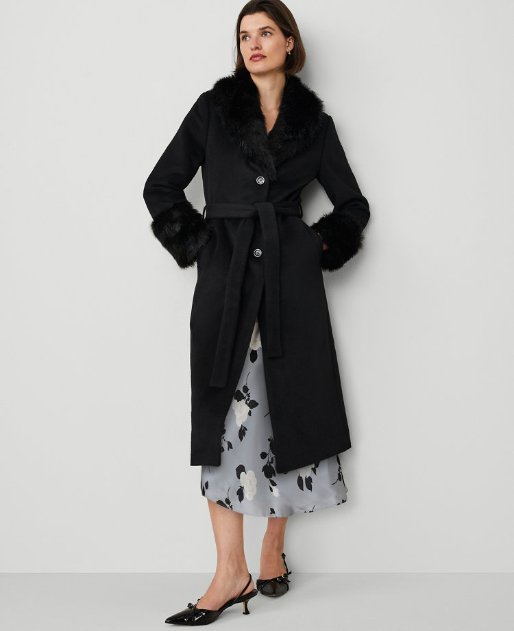 Studio Collection Faux-Fur-Trim Belted Coat