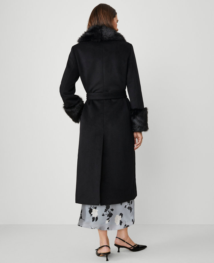 Studio Collection Faux-Fur-Trim Belted Coat