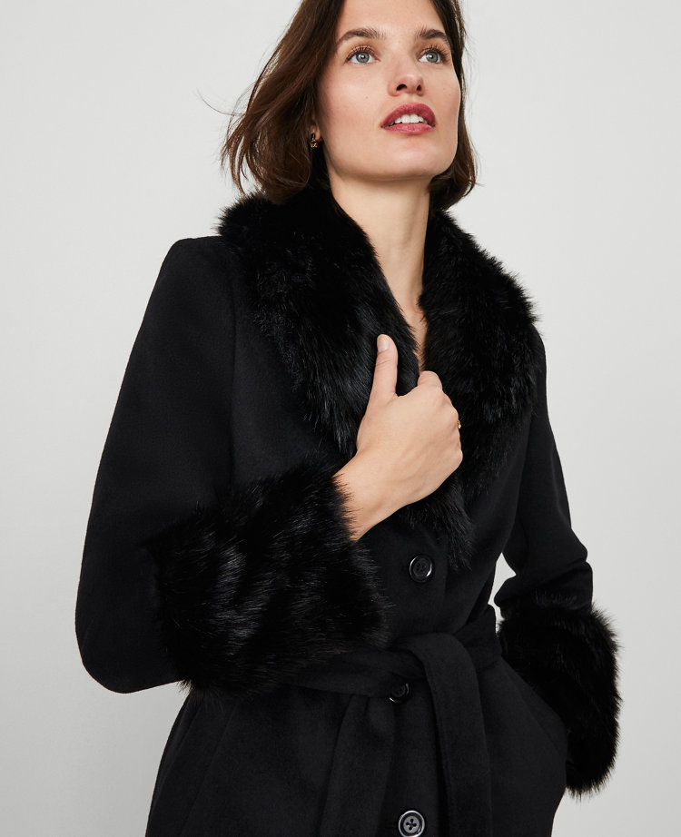 Studio Collection Faux-Fur-Trim Belted Coat