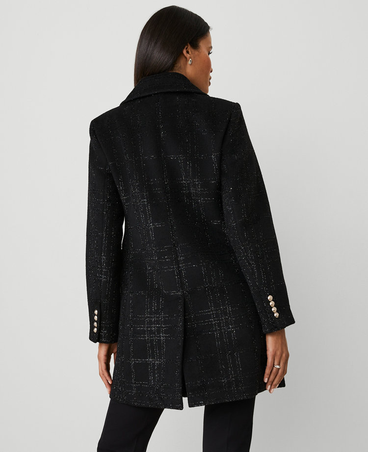 Ann Taylor Double Breasted Shimmer Coat Black Women's