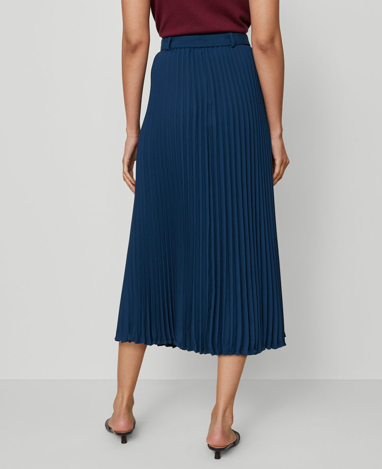 Petite Belted Pleated Midi Skirt