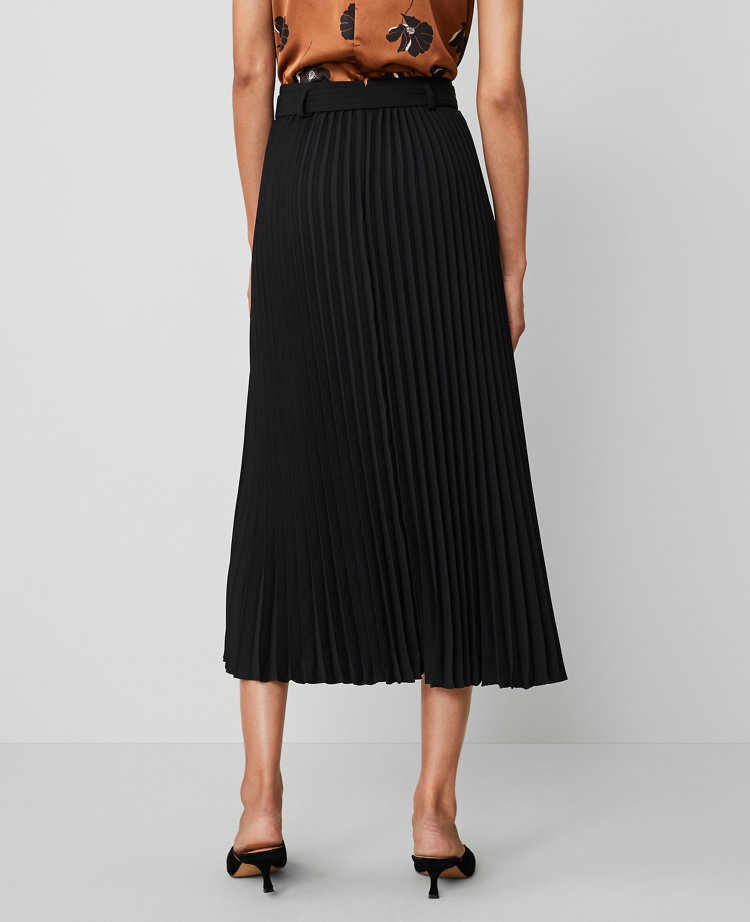 Petite Belted Pleated Midi Skirt