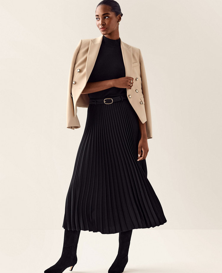 Petite Belted Pleated Midi Skirt