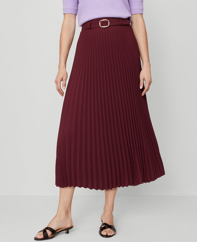 Petite Belted Pleated Midi Skirt