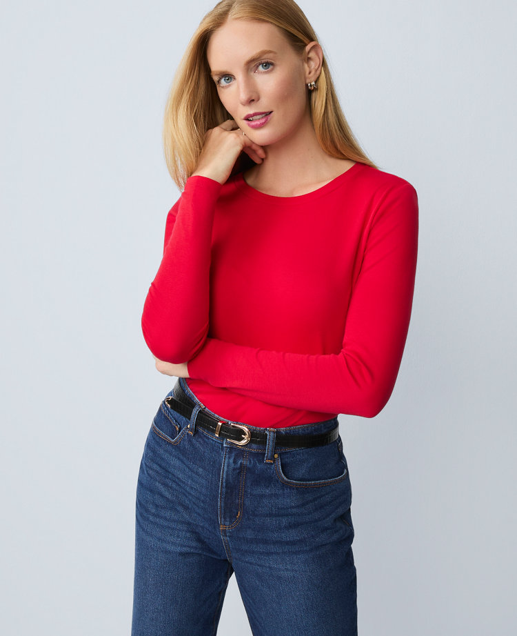 Petite Long Sleeve Crew Neck Top