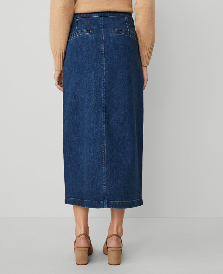 Denim Button Front Column Skirt