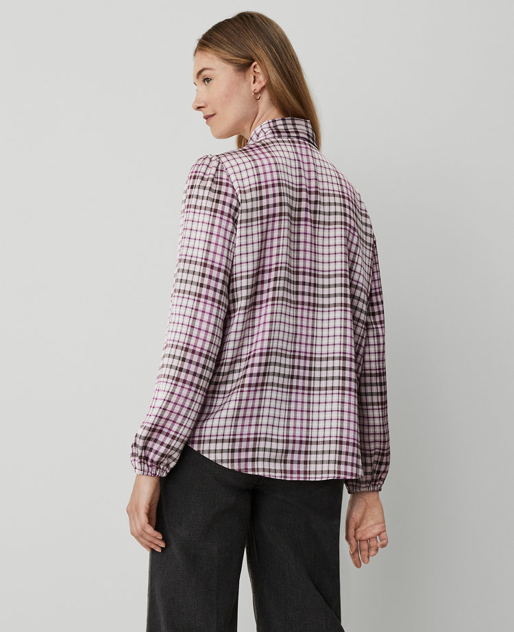 Petite Plaid Tie V-Neck Popover