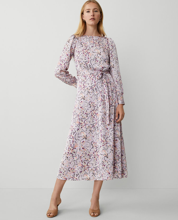 Floral Puff Shoulder Belted Flare Dress