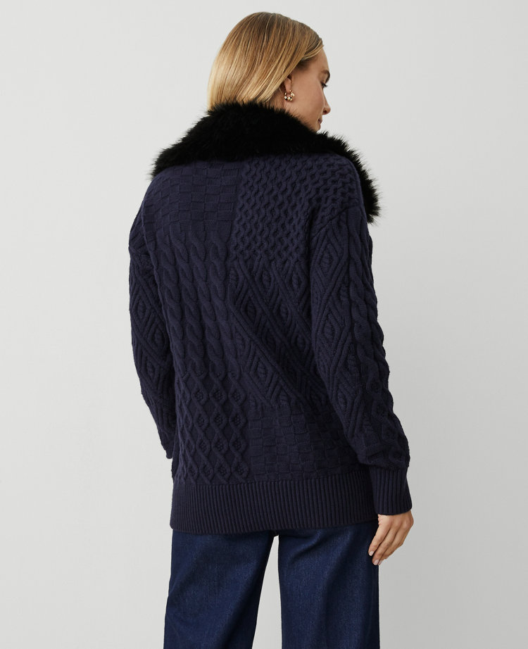 Weekend Collection Faux Fur Collared Sweater Jacket