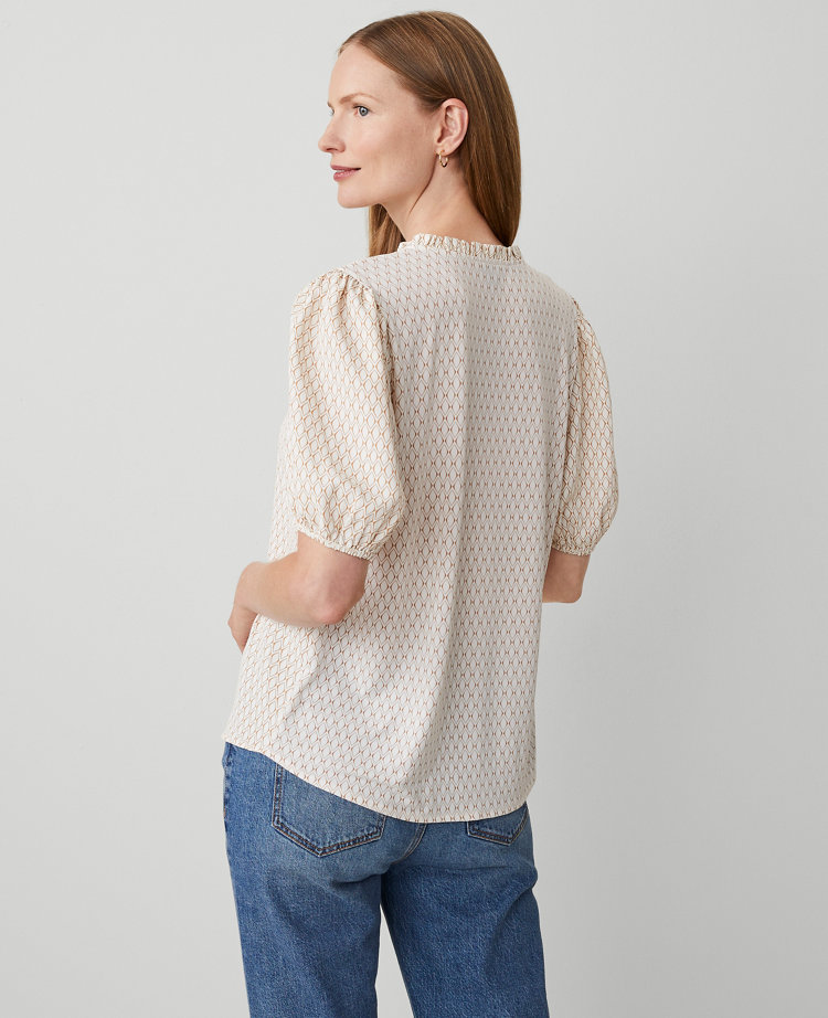 Petite Mixed Media Ruffle Neck Top