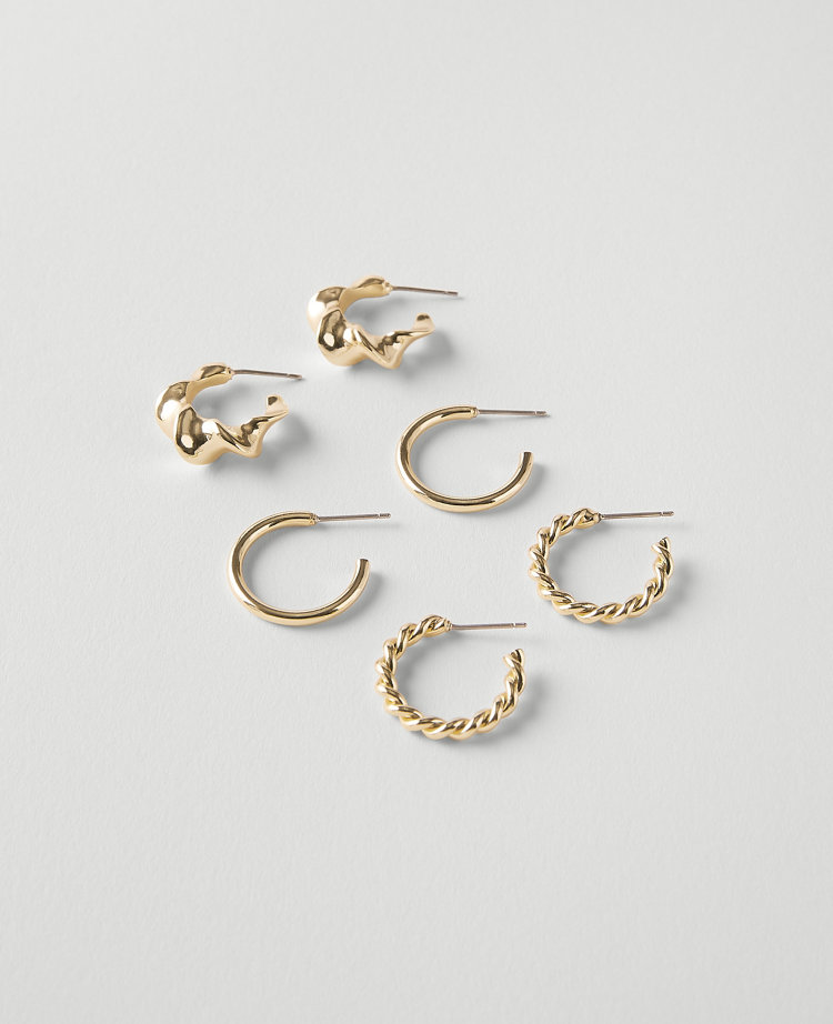 Ann Taylor Modern Hoop Earring Set Goldtone Women's