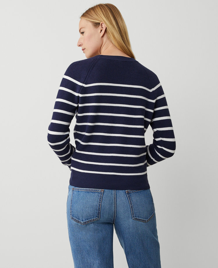 Ann Taylor Stripe Wedge Ribbed Sweater Navy/White Women's