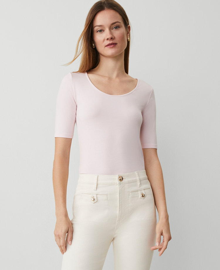 Scoop Neck Elbow Sleeve Tee