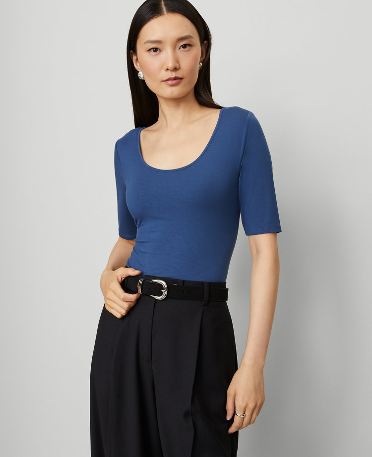 Scoop Neck Elbow Sleeve Tee