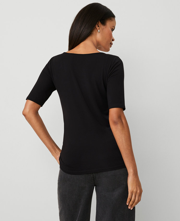 Scoop Neck Elbow Sleeve Tee carousel Product Image 2