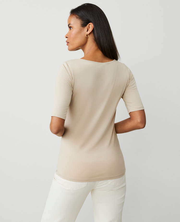 Scoop Neck Elbow Sleeve Tee carousel Product Image 2