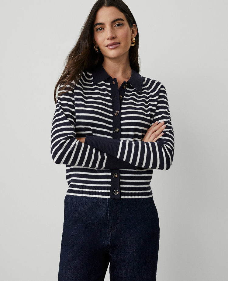 Striped Collared Cardigan