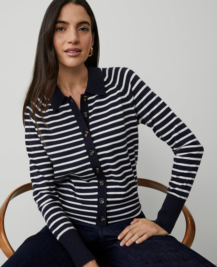 Striped Collared Cardigan