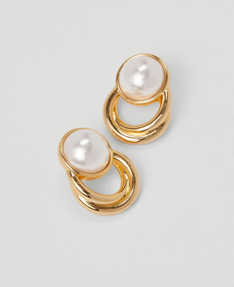 Ann Taylor Pearlized Loop Stud Earrings Ivory Women's