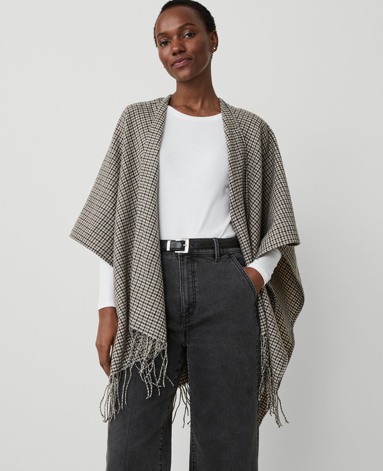 Plaid Open Front Poncho