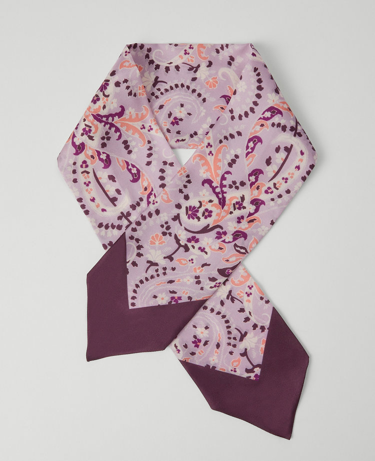 Ann Taylor Paisley Skinny Silk Scarf Lilac Women's