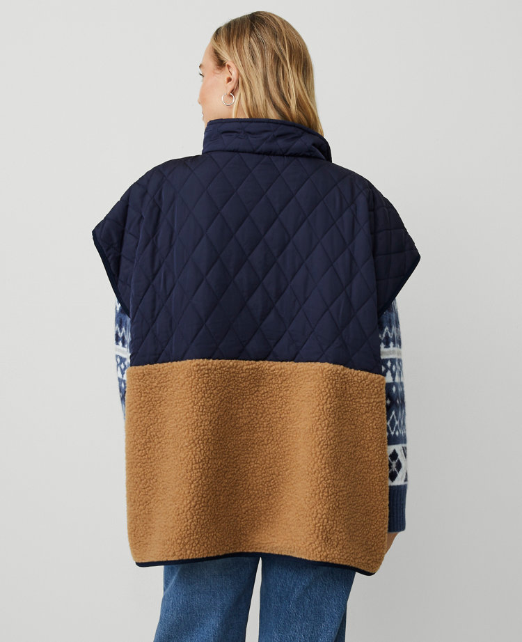 Quilted Sherpa Button Front Poncho