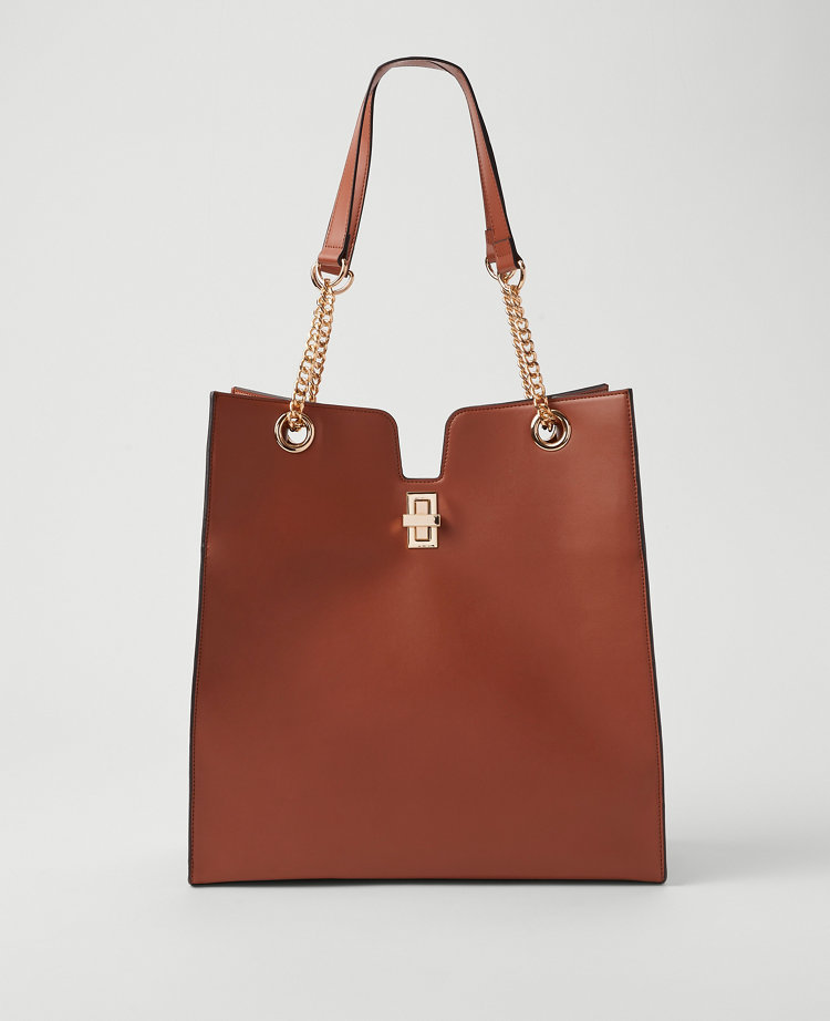 Ann Taylor Twist Snap Tote Brown Toffee Women's