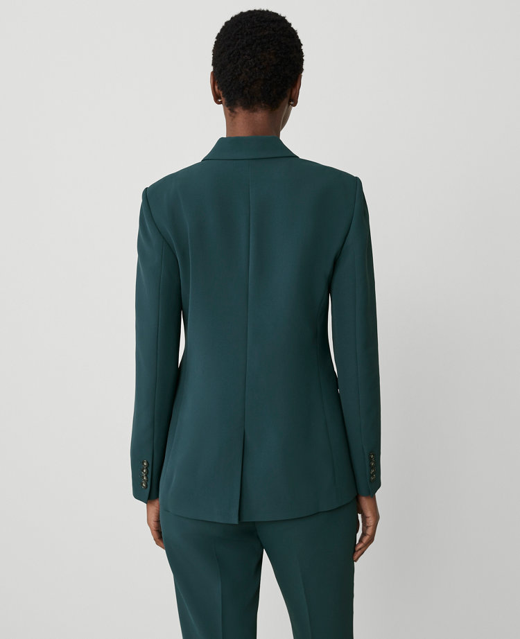 The Petite Long Notched Two Button Blazer in Fluid Crepe