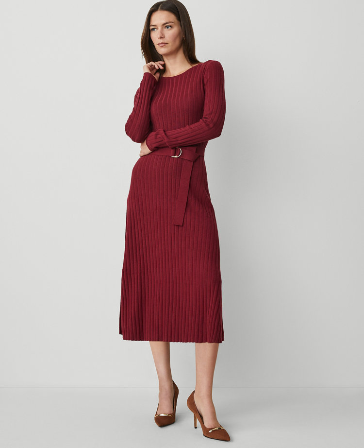 Petite Belted Ribbed Sweater Dress carousel Product Image 1