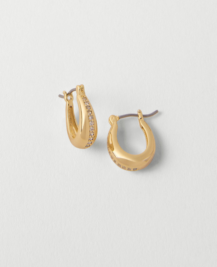 Ann Taylor Demi Fine Crystal Embedded Mini Hoop Earrings Goldtone Women's