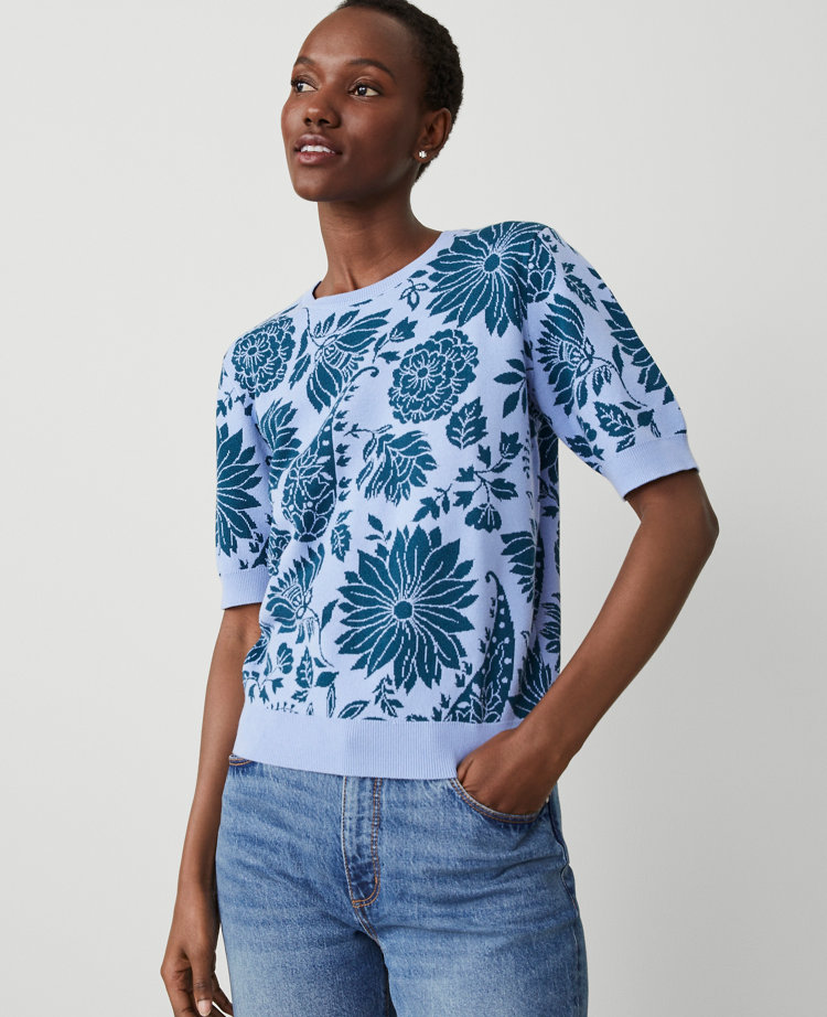 Ann Taylor Floral Jacquard Sweater Tee