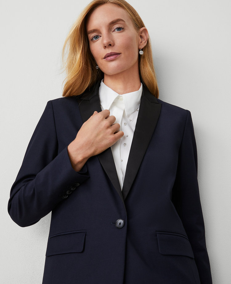 The Longline Tuxedo Blazer in Bi-Stretch Twill