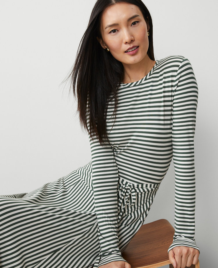 Striped Knit Midi Flare Dress