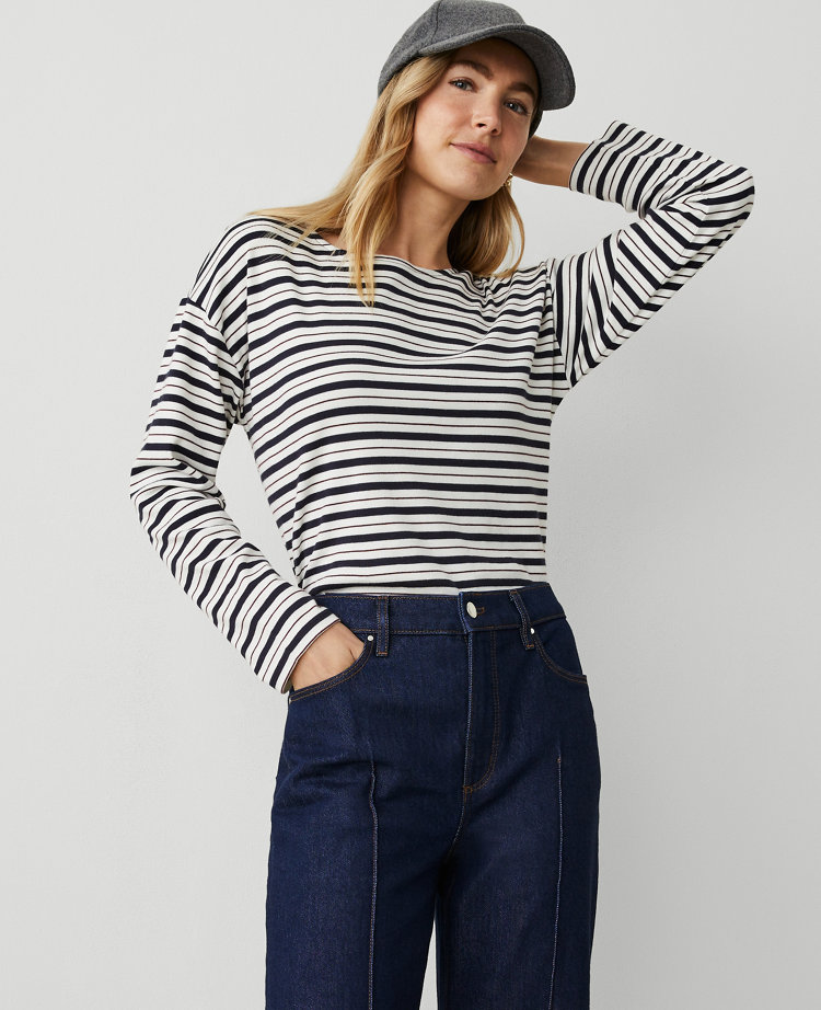 Petite Stripe Relaxed Long Sleeve Top