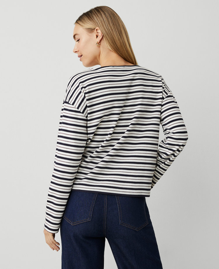 Petite Weekend Collection Stripe Relaxed Long Sleeve Top